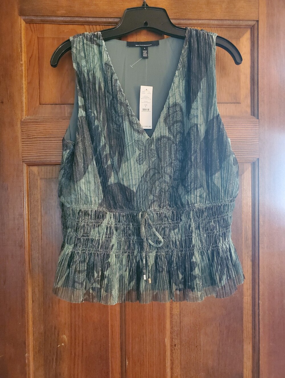 White House Black Market Pleated V-Neck Peplum Camisole in SERGEANT Green